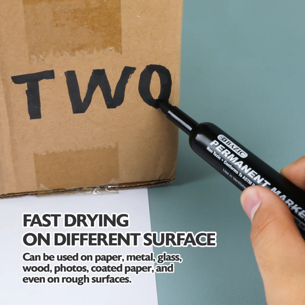 Bazic Permanent Markers, 12 pk, Assorted