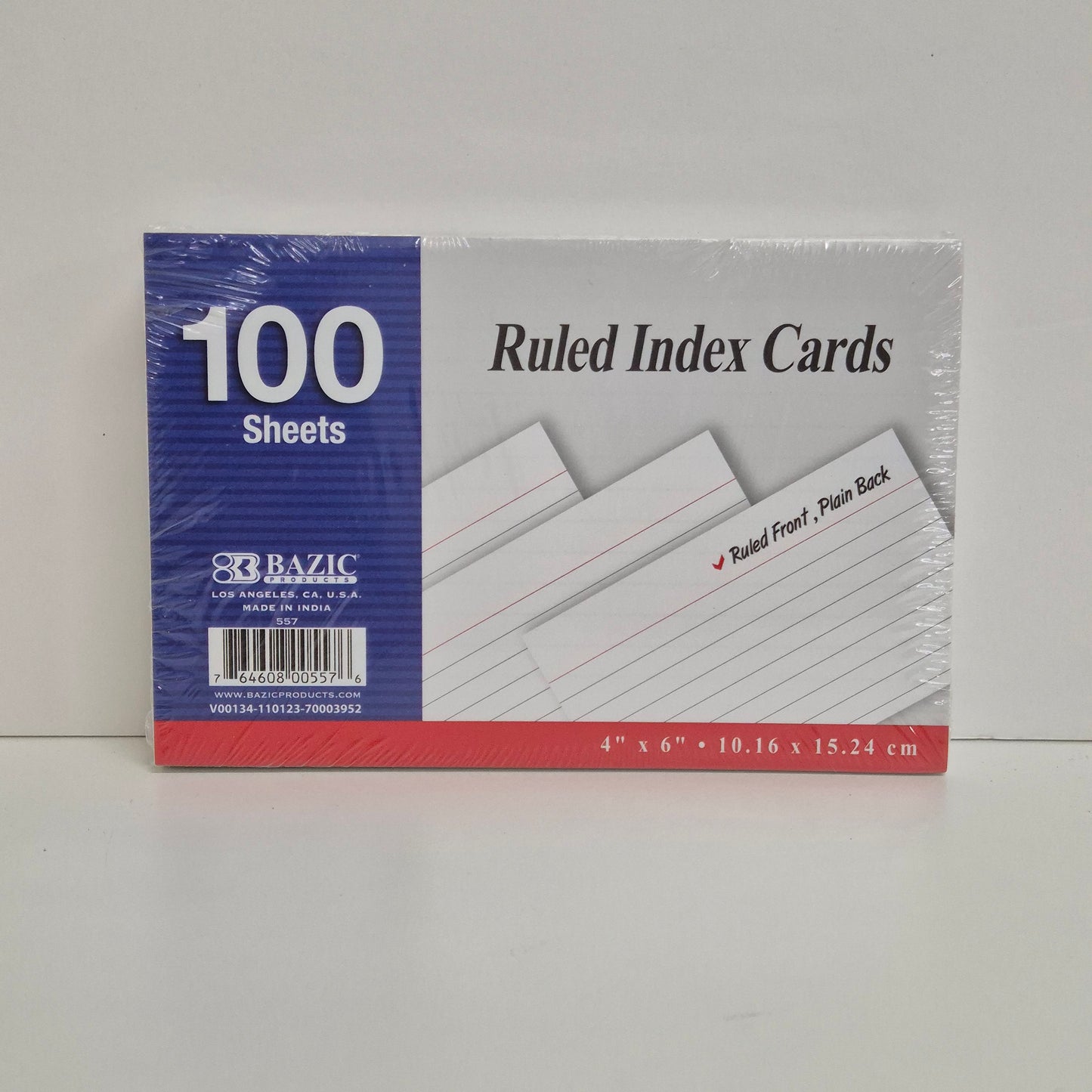 Bazic Index Cards 4" x 6" - Ruled, 100sheets