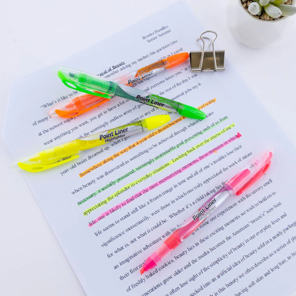 Bazic Point Liner Highlighter, Vibrant Color, 4pk