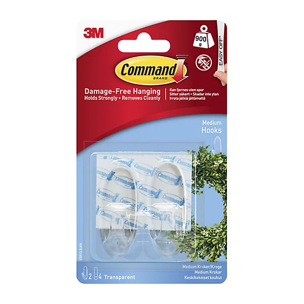 3M Comand Hooks 2 Pack - Clear 2lb