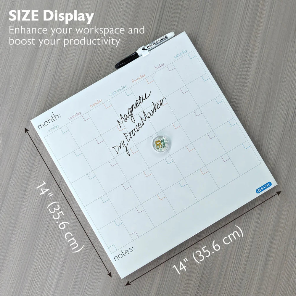 Bazic Magnetic Dry Erase Board, Calendar, 14" x 14"