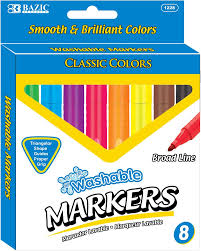 Bazic Triangular Washable Markers Classic Colors 8pk