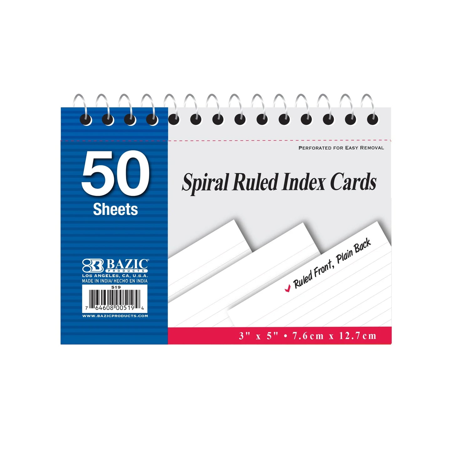 Bazic Spirl Ruled Index Cards 50 Sheets