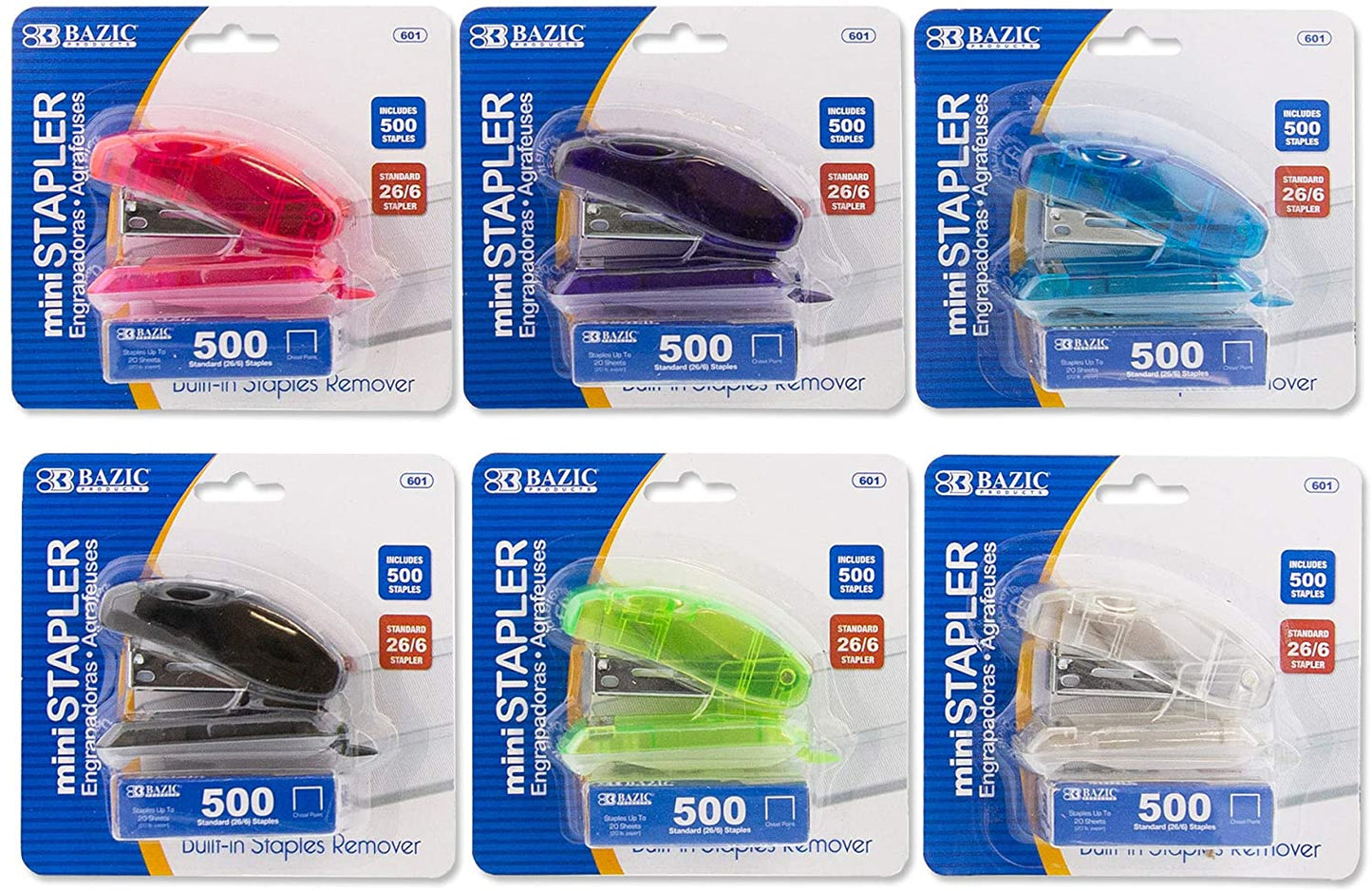 Bazic Mini Stapler - Built-in Staple Remover