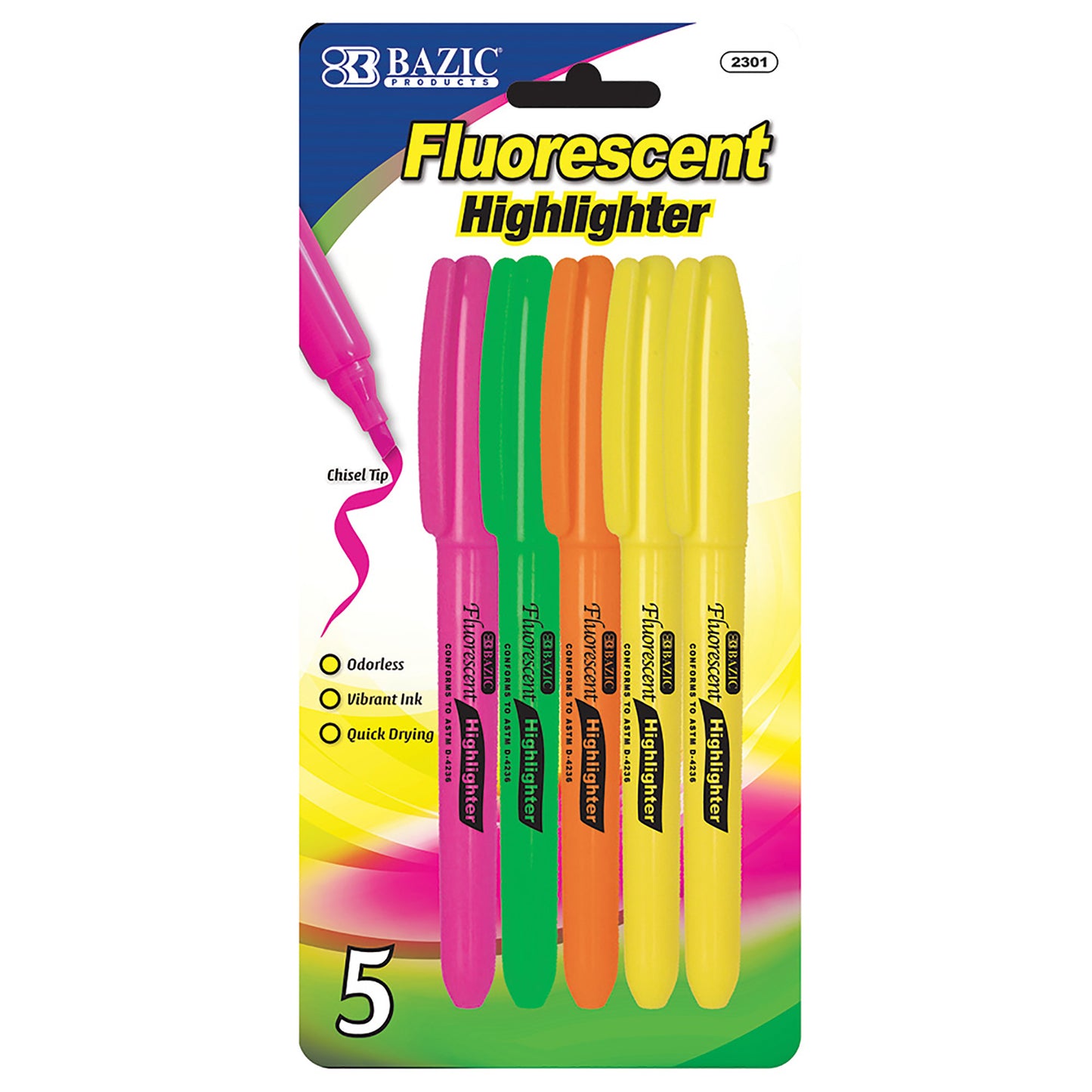 Bazic Fluorescent Highlighters 5pk