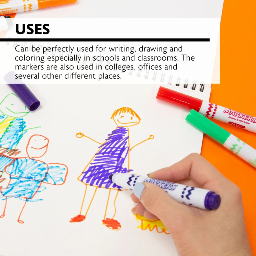 Bazic 8 Colors Broad Line Jumbo Washable Markers