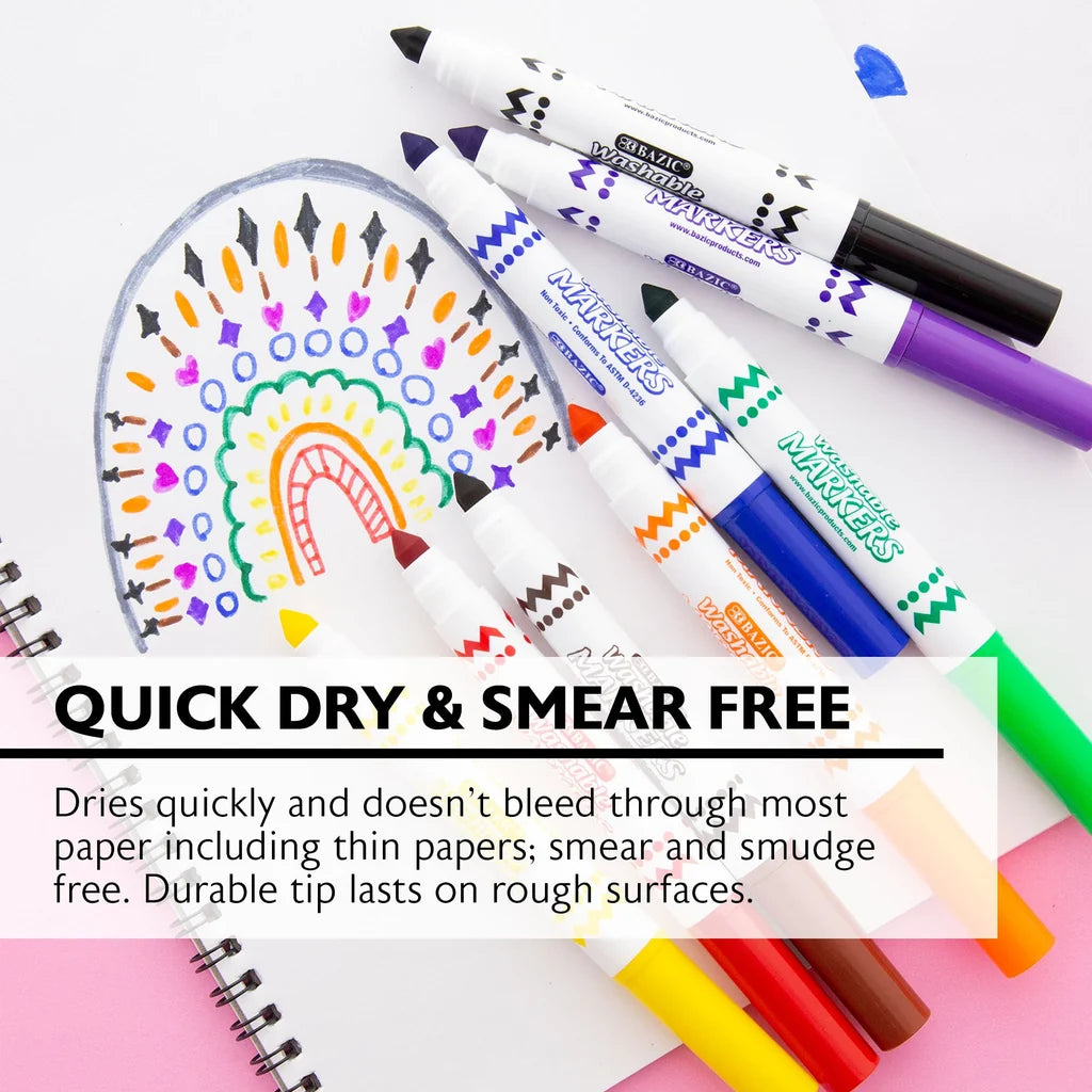 Bazic 8 Colors Broad Line Jumbo Washable Markers