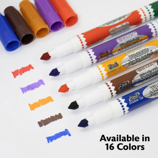Bazic 2in1 Double Sided Washable Markers, 16 colors