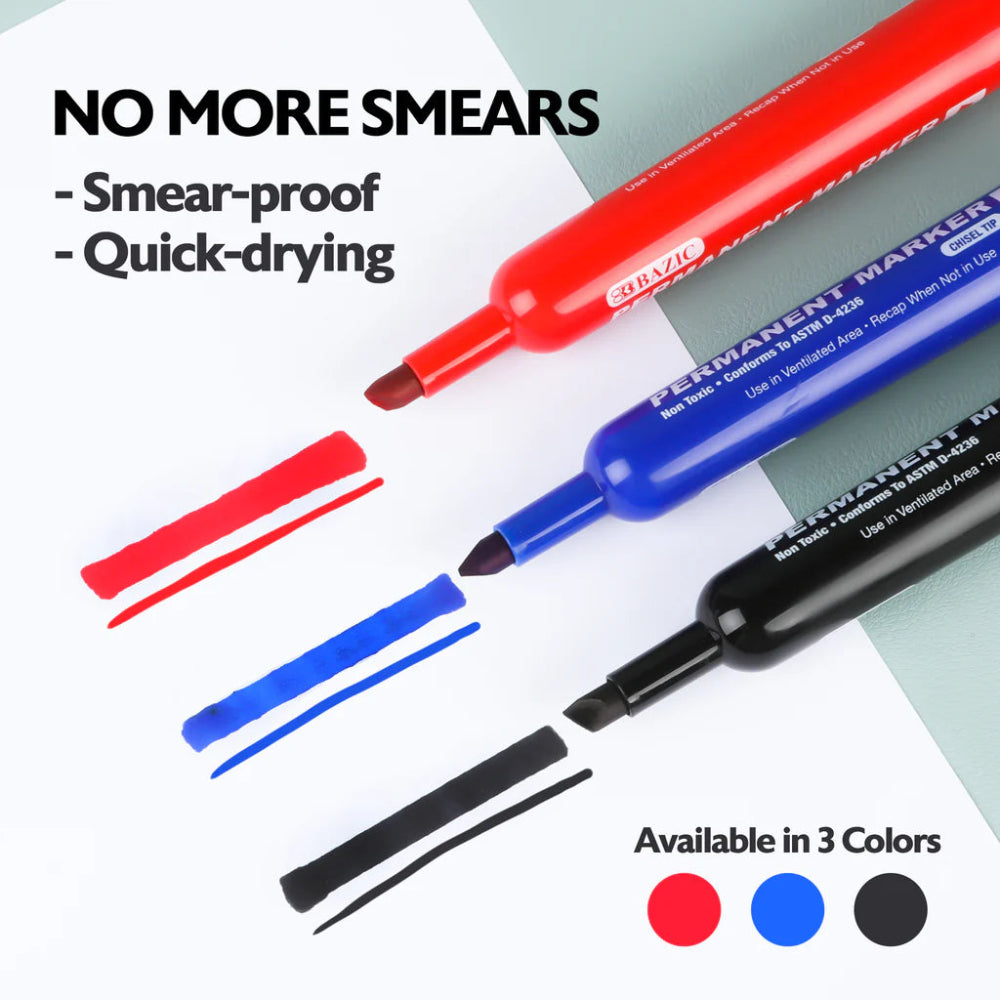 Bazic Permanent Markers, 12 pk, Assorted