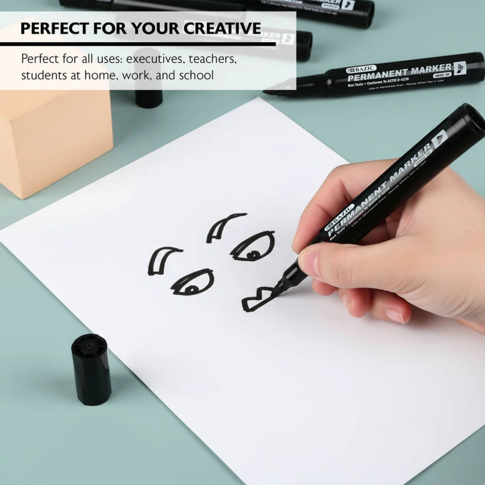 Bazic Permanent Markers Black, 12pk
