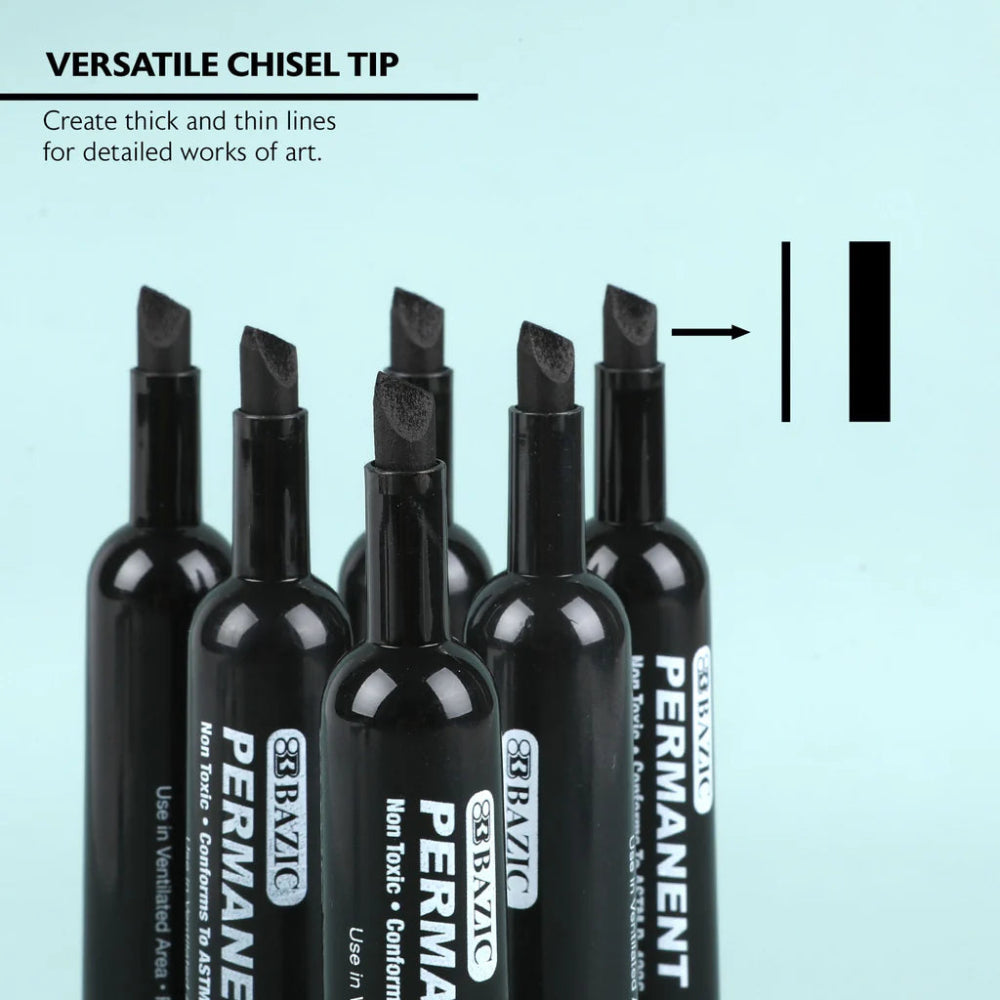 Bazic Permanent Markers Black, 12pk