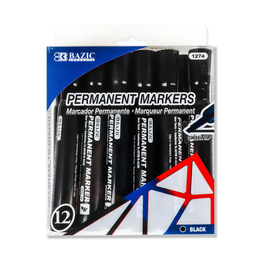 Bazic Permanent Markers Black, 12pk