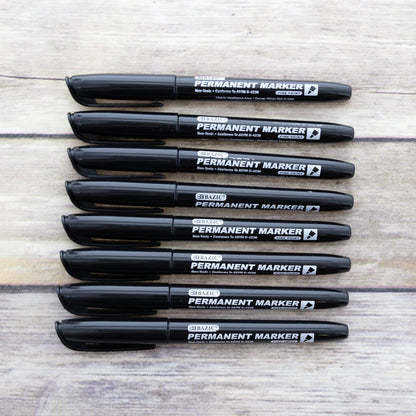 Bazic Black Fine Tip Permanent Markers w/ Pocket Clip (8/Pack)