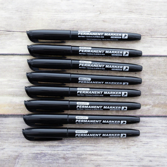 Bazic Black Fine Tip Permanent Markers w/ Pocket Clip (8/Pack)