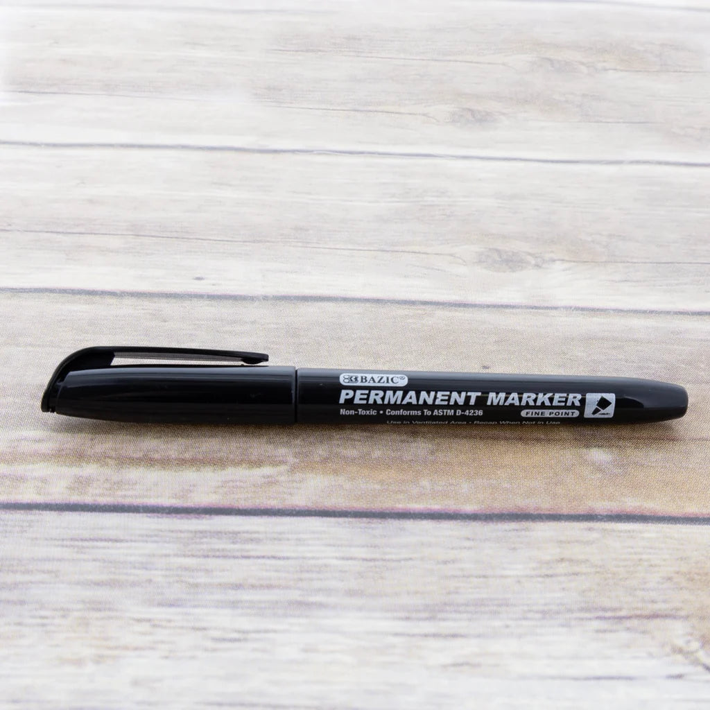 Bazic Black Fine Tip Permanent Markers w/ Pocket Clip (8/Pack)