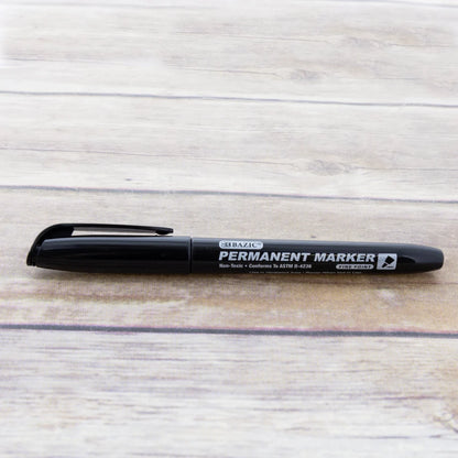 Bazic Black Fine Tip Permanent Markers w/ Pocket Clip (8/Pack)