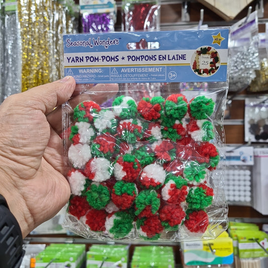 Christmas Seasonal Wonders Yarn Pom-Poms 40 pcs