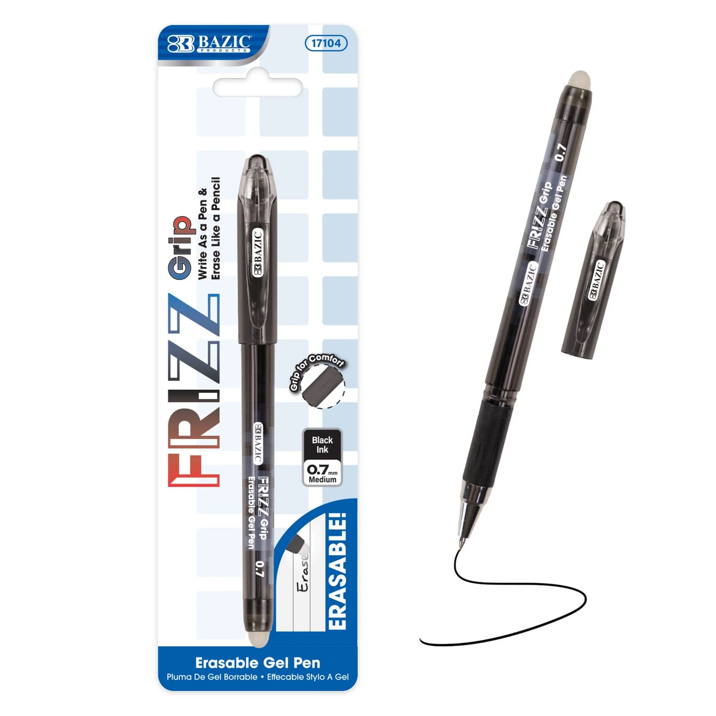 Bazic Frizz Erasable Gel Pen with Grip