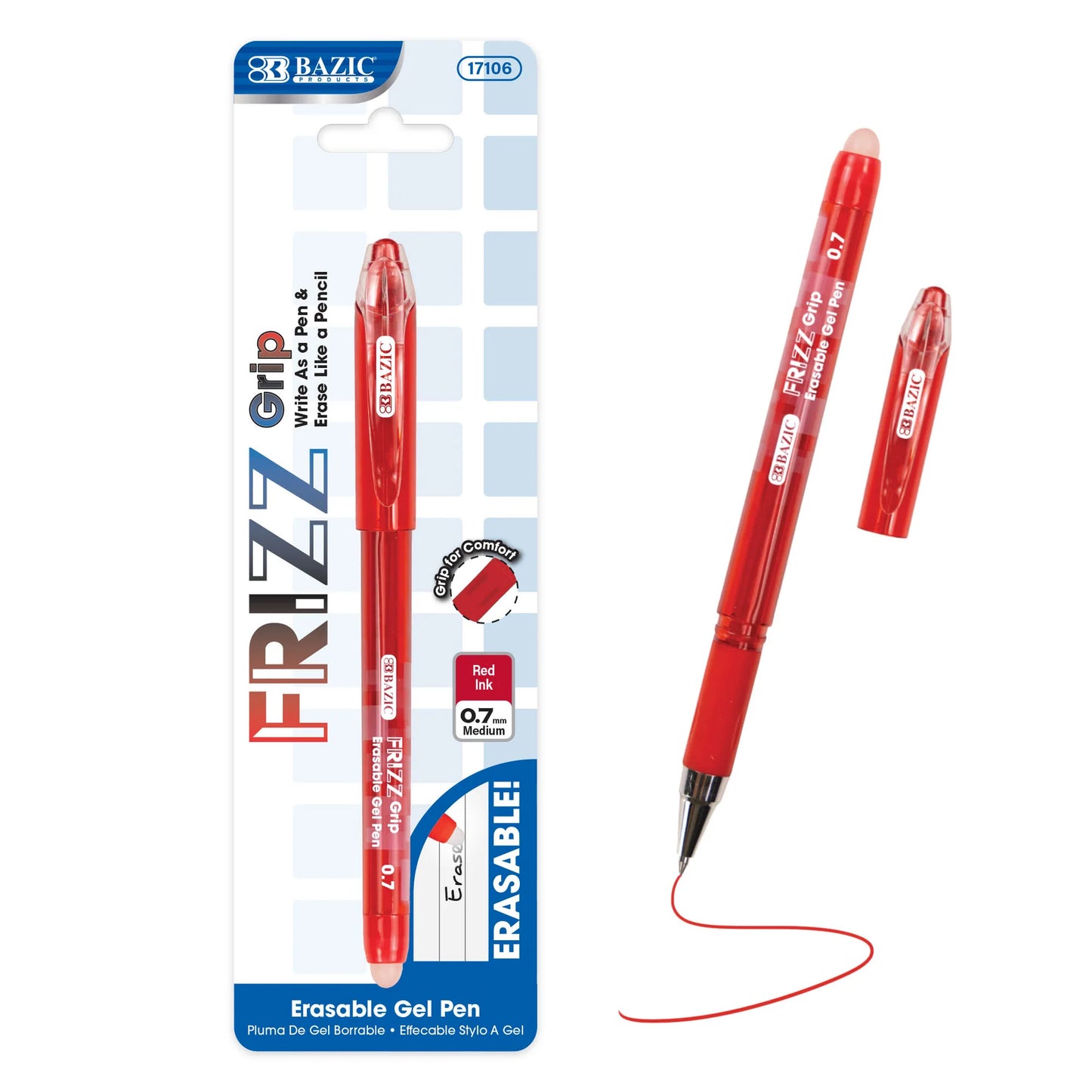 Bazic Frizz Erasable Gel Pen with Grip