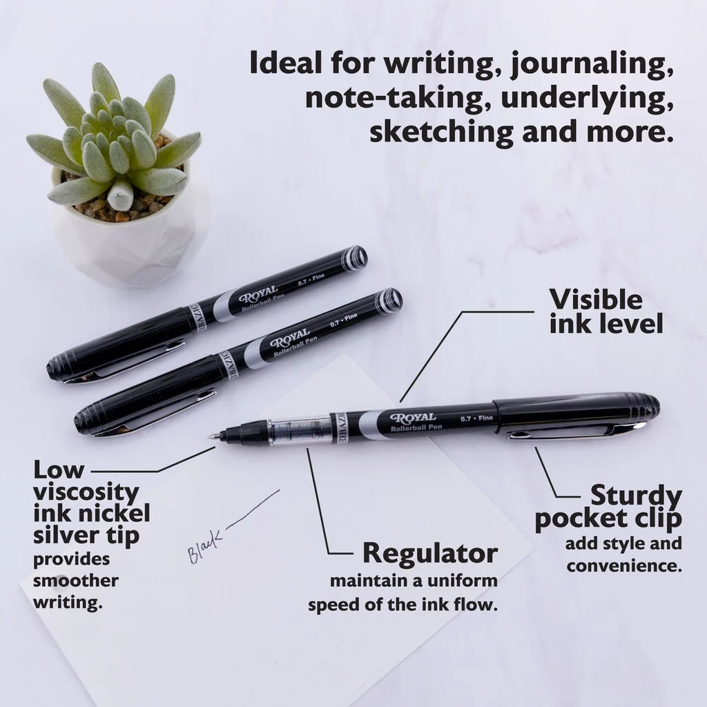 Bazic  Royal Black Rollerball Pen (3/Pack)