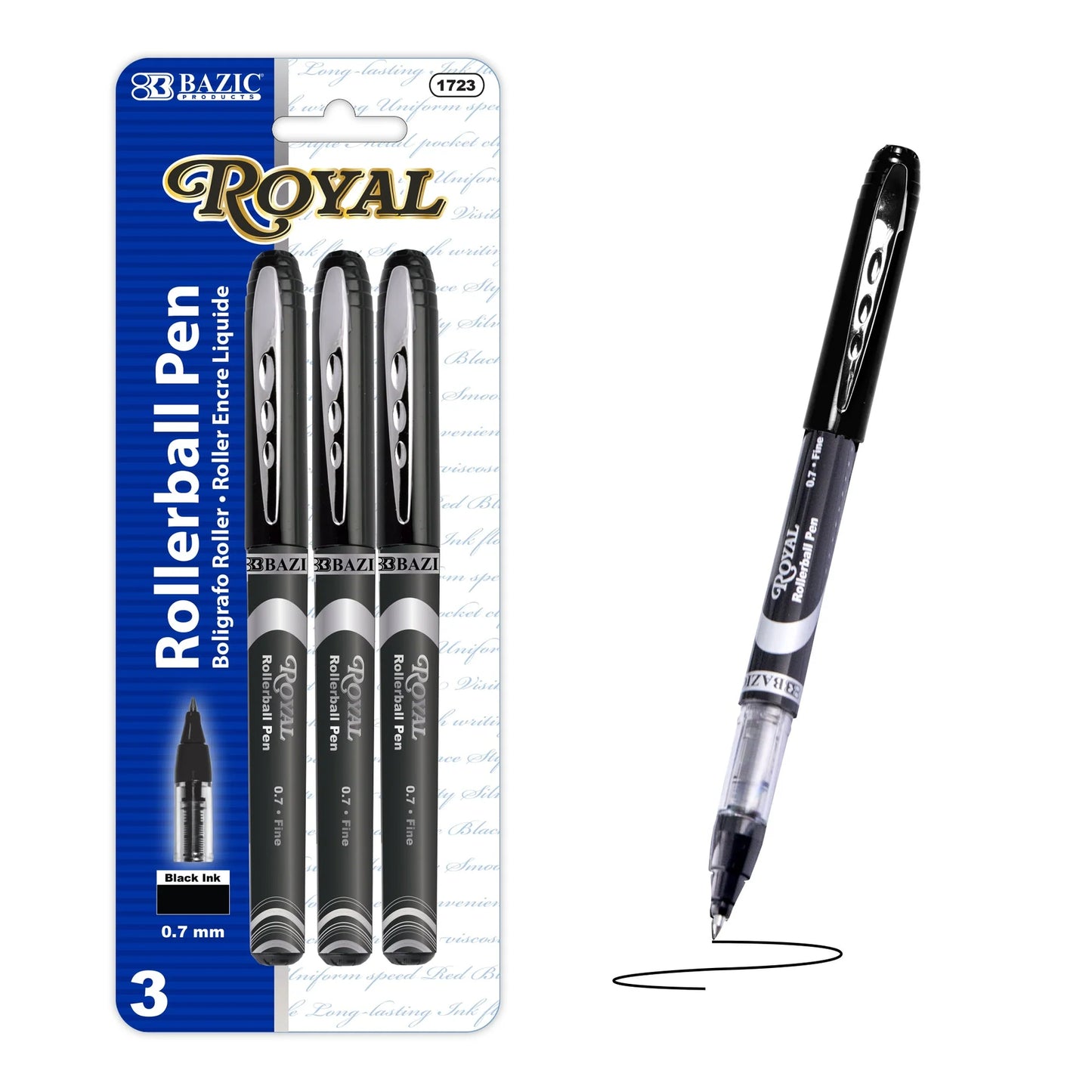 Bazic  Royal Black Rollerball Pen (3/Pack)
