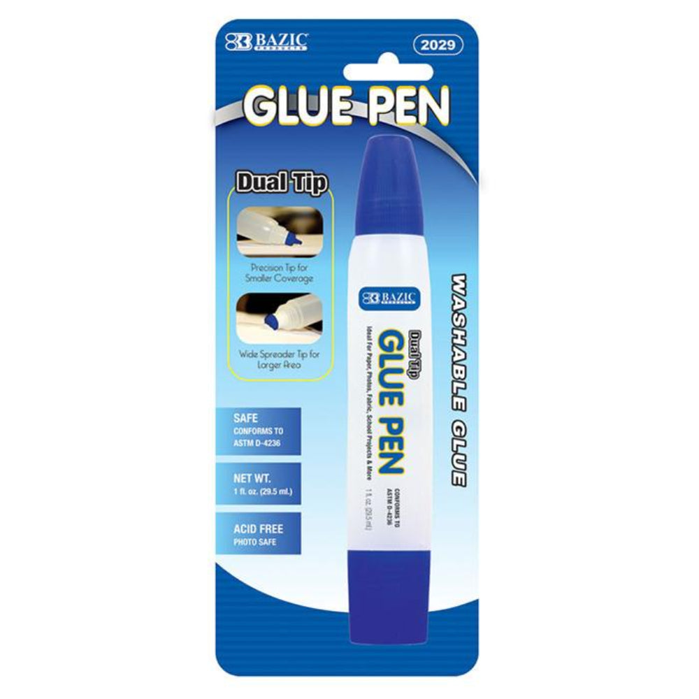 Bazic Washable Glue Pen Dual Tip, 1 oz