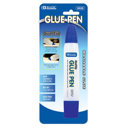 Bazic Washable Glue Pen Dual Tip, 1 oz