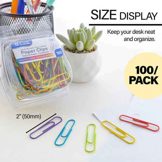 Bazic Jumbo Vinyl Coated Paper Clips, 100 pcs