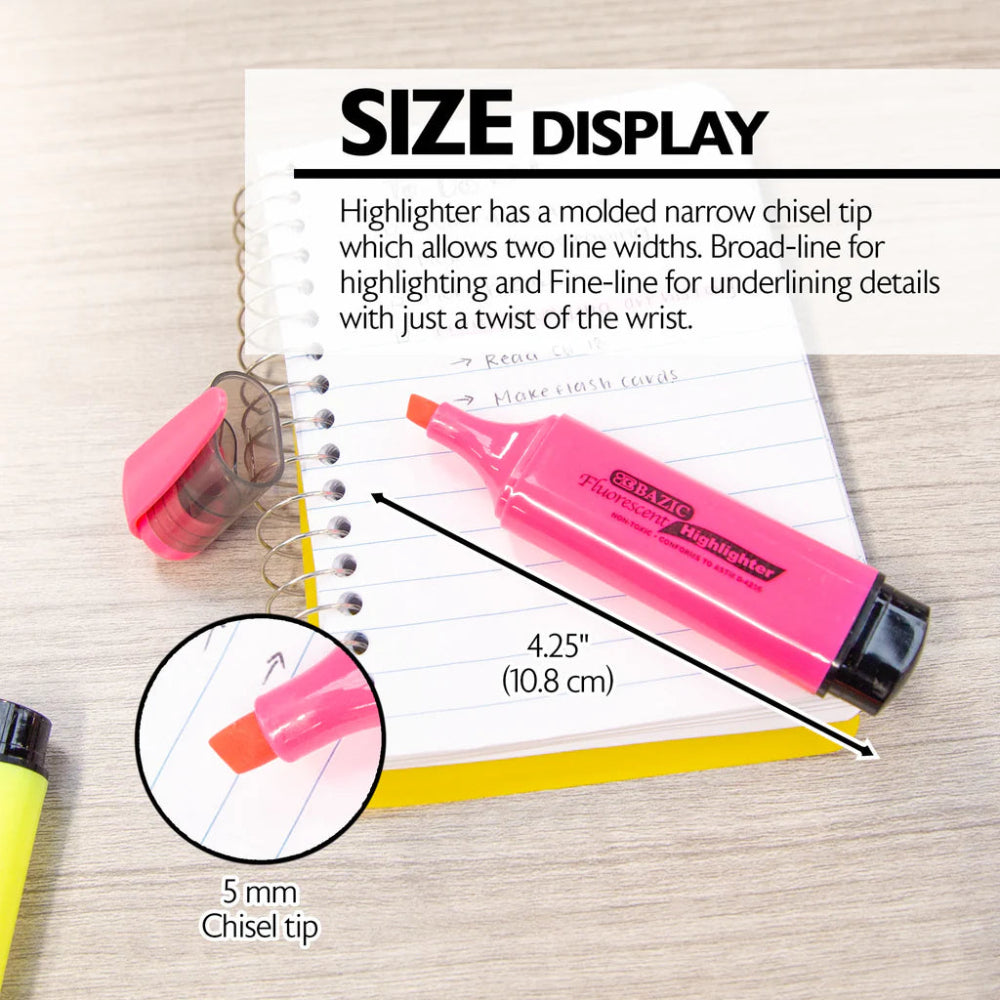Bazic Fluorescent Highlighter, 4pk