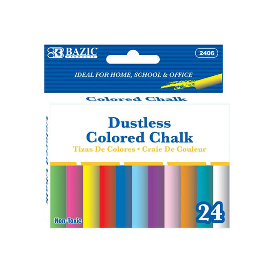 Bazic Dustless Colored Chalk, 24 Sticks