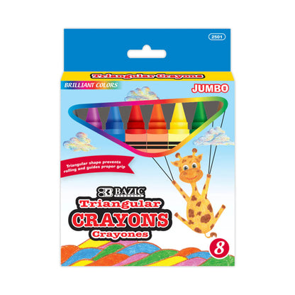 Bazic Triangular Crayons Jumbo, 8 pk