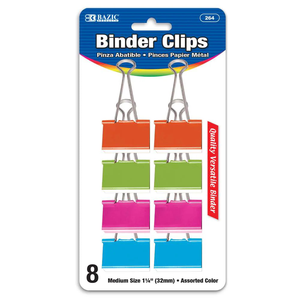 Bazic Binder Clips, 1 1/4", Assorted Colors