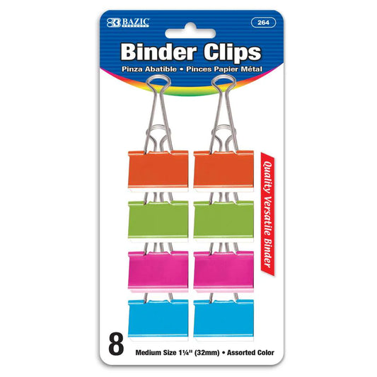Bazic Binder Clips, 1 1/4", Assorted Colors