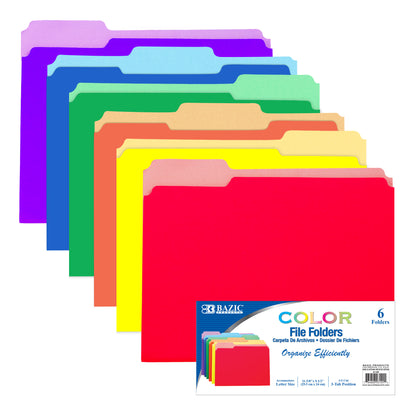 Bazic Letter Size File Folder, Color, 6pk