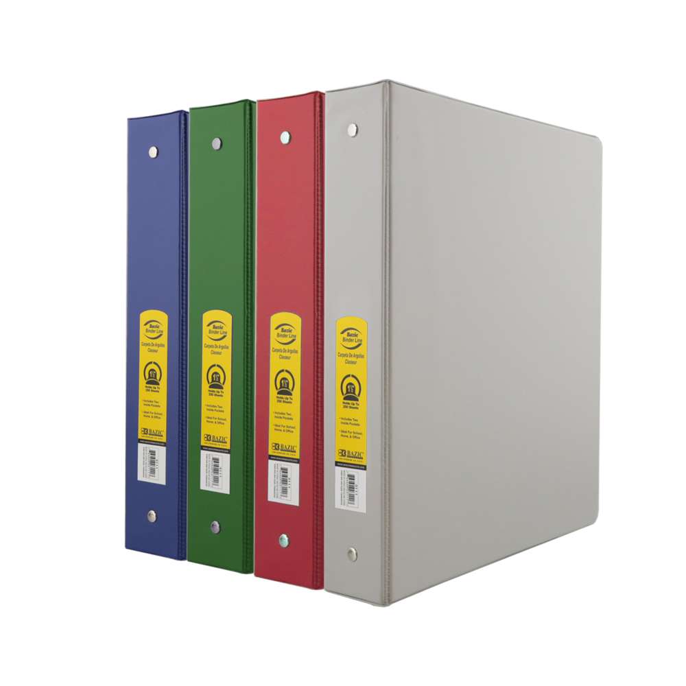 Bazic 3 Ring Binder with 2 Pockets, 1.5", Assorted Color
