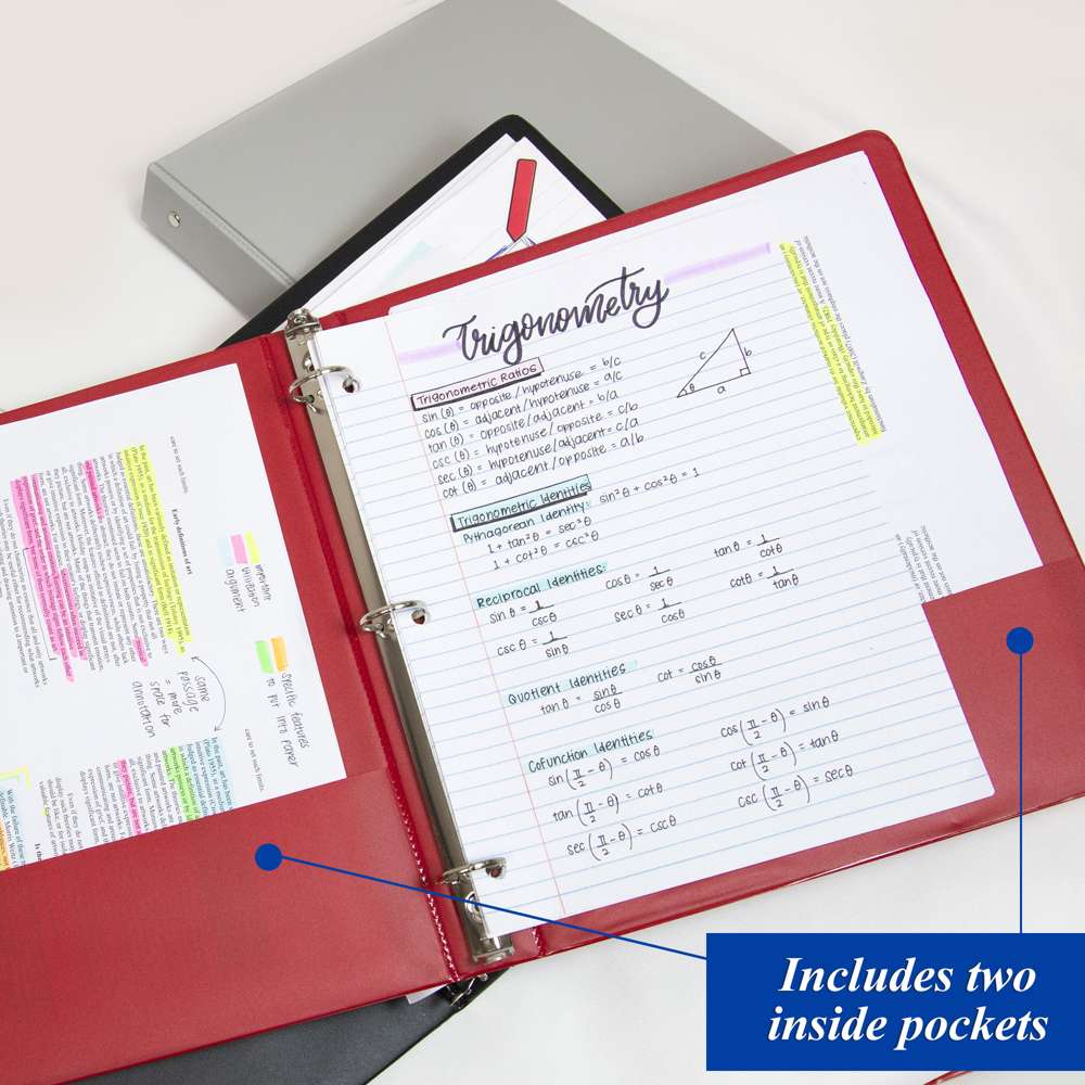 Bazic 3 Ring Binder with 2 Pockets, 1"