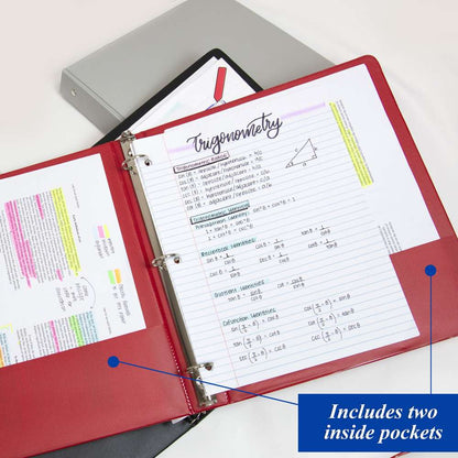 Bazic 3 Ring Binder with 2 Pockets, 1"