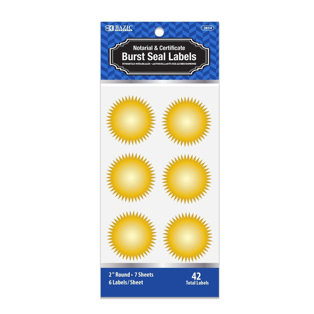 Bazic Notary/Certificate Burst Seal Labels, 2", 42pcs