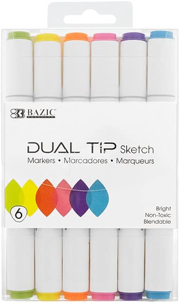 Bazic Dual Tip Sketch Markers (6 Pack)