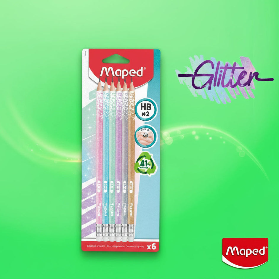 Maped HB#2 Glitter Graphite Pencils 6's