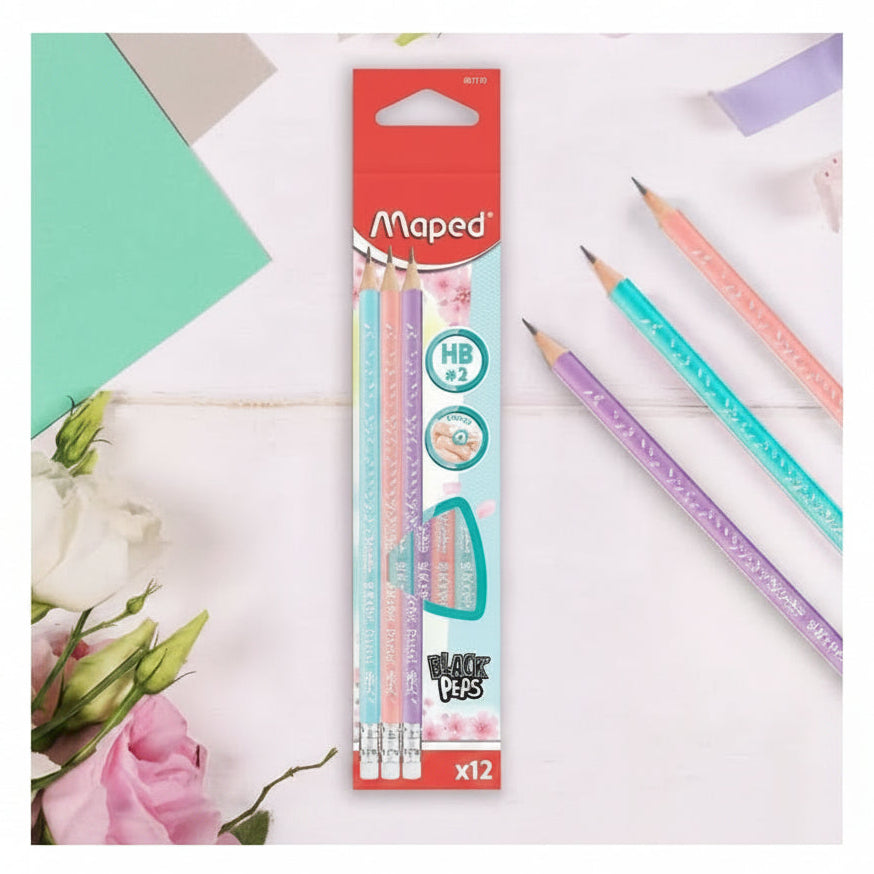 Maped Black' Peps HB#2 Ergo Pastel Pencils 12pk