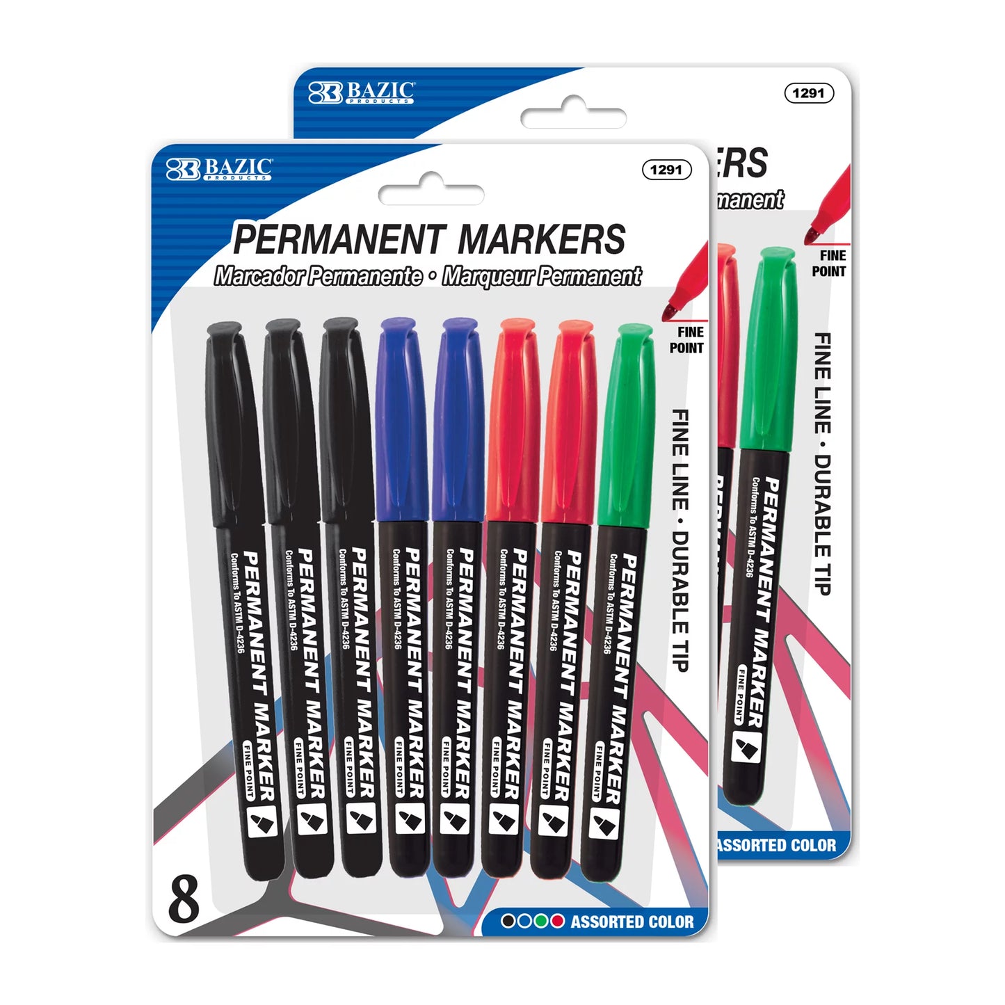 Bazic Permanent Markers Fine Line Durable Tip 8 Pk - Assorted Colors