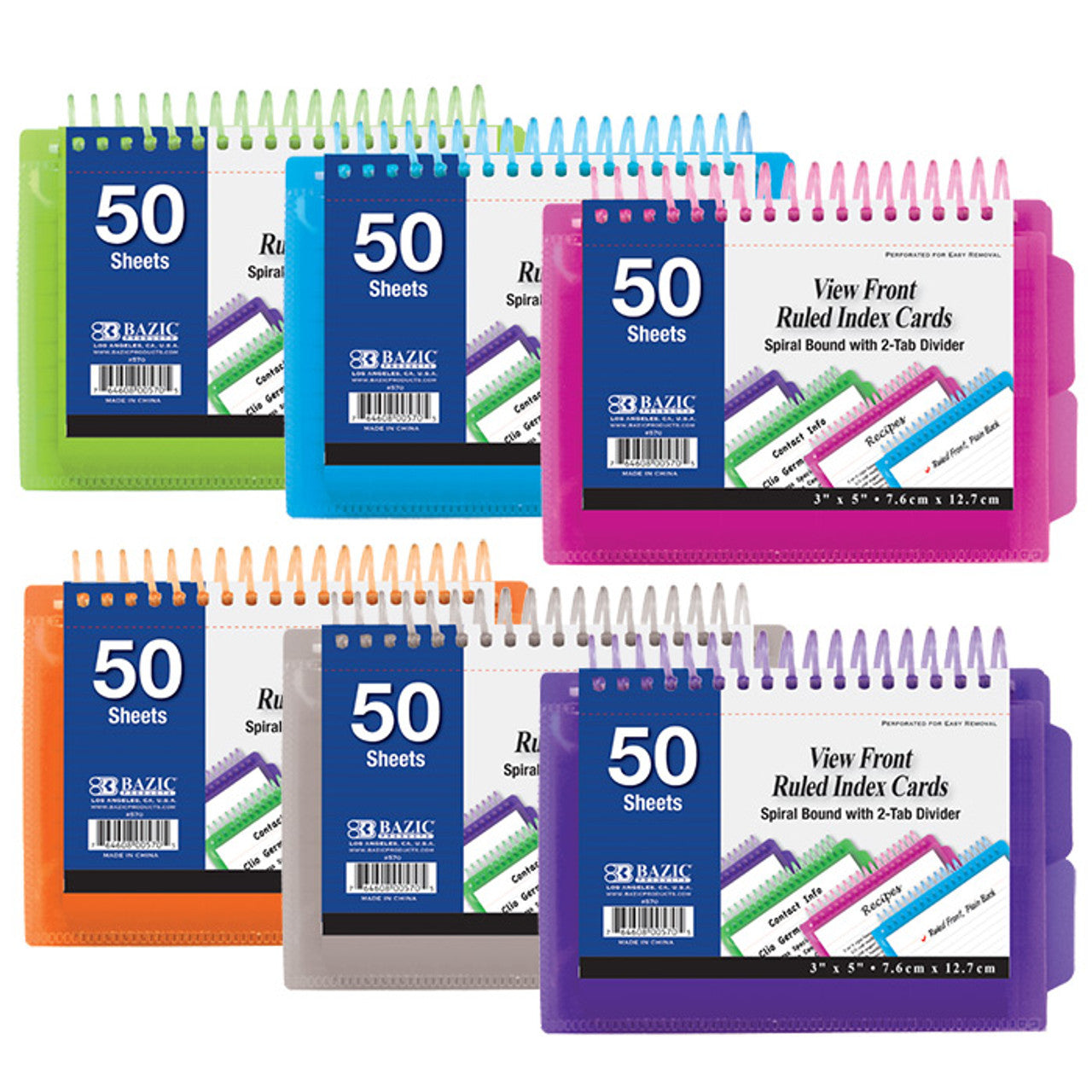 Bazic View Front Ruled Index Cards,  3" x 5"