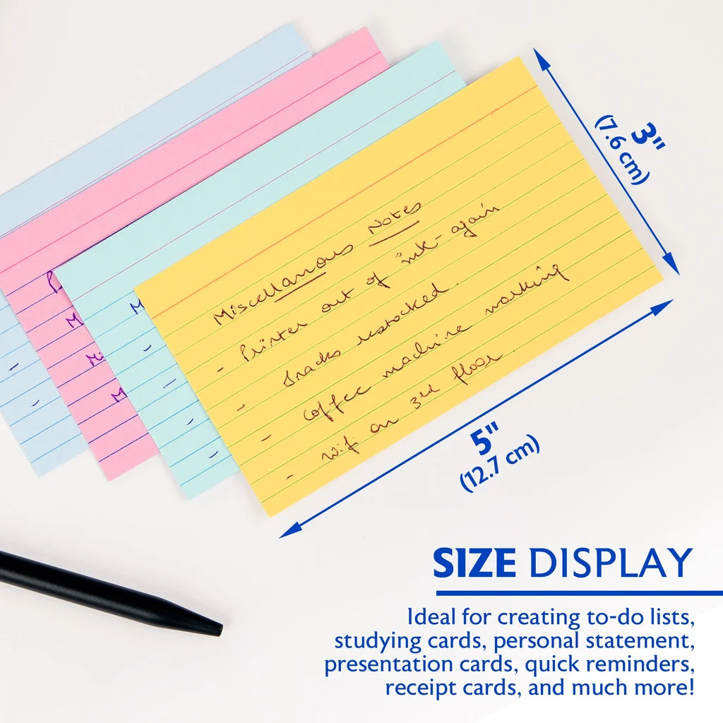 Bazic 100 Ct. 3" X 5" Ruled Colored Index Card