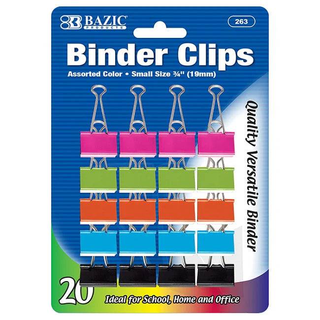 Bazic Binder Clips, Assorted Colour, 3/4" (19mm)