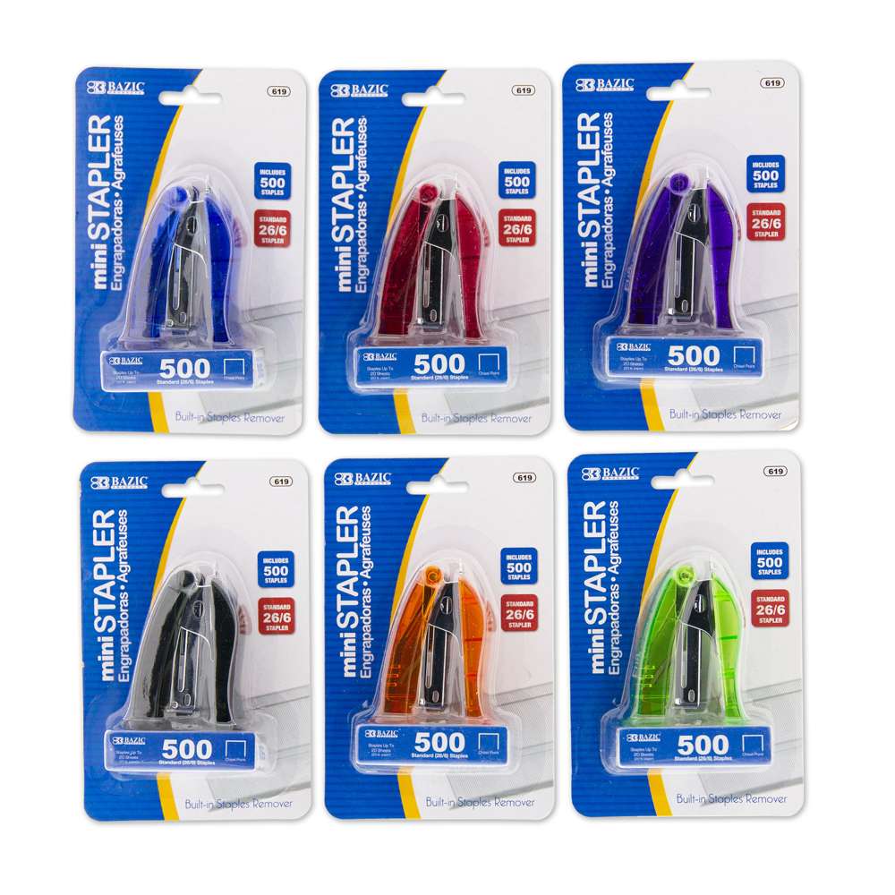 Bazic Mini Stapler, Standard 26/6 Staples