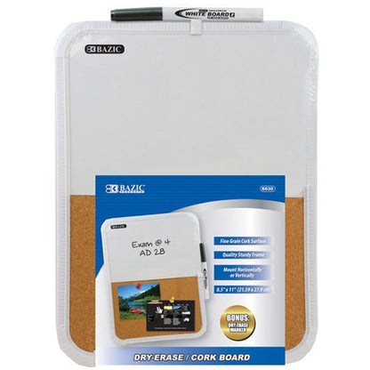 Bazic Dry Erase And Cork Board With Marker - 8 1/2" x 11"