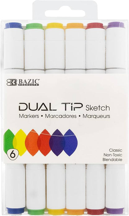 Bazic Dual Tip Sketch Markers (6 Pack)