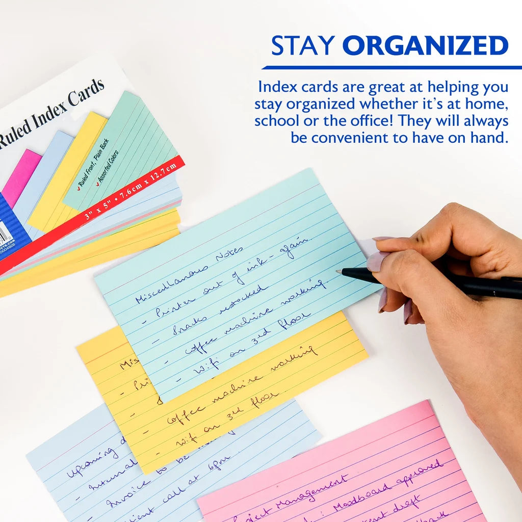 Bazic 100 Ct. 3" X 5" Ruled Colored Index Card