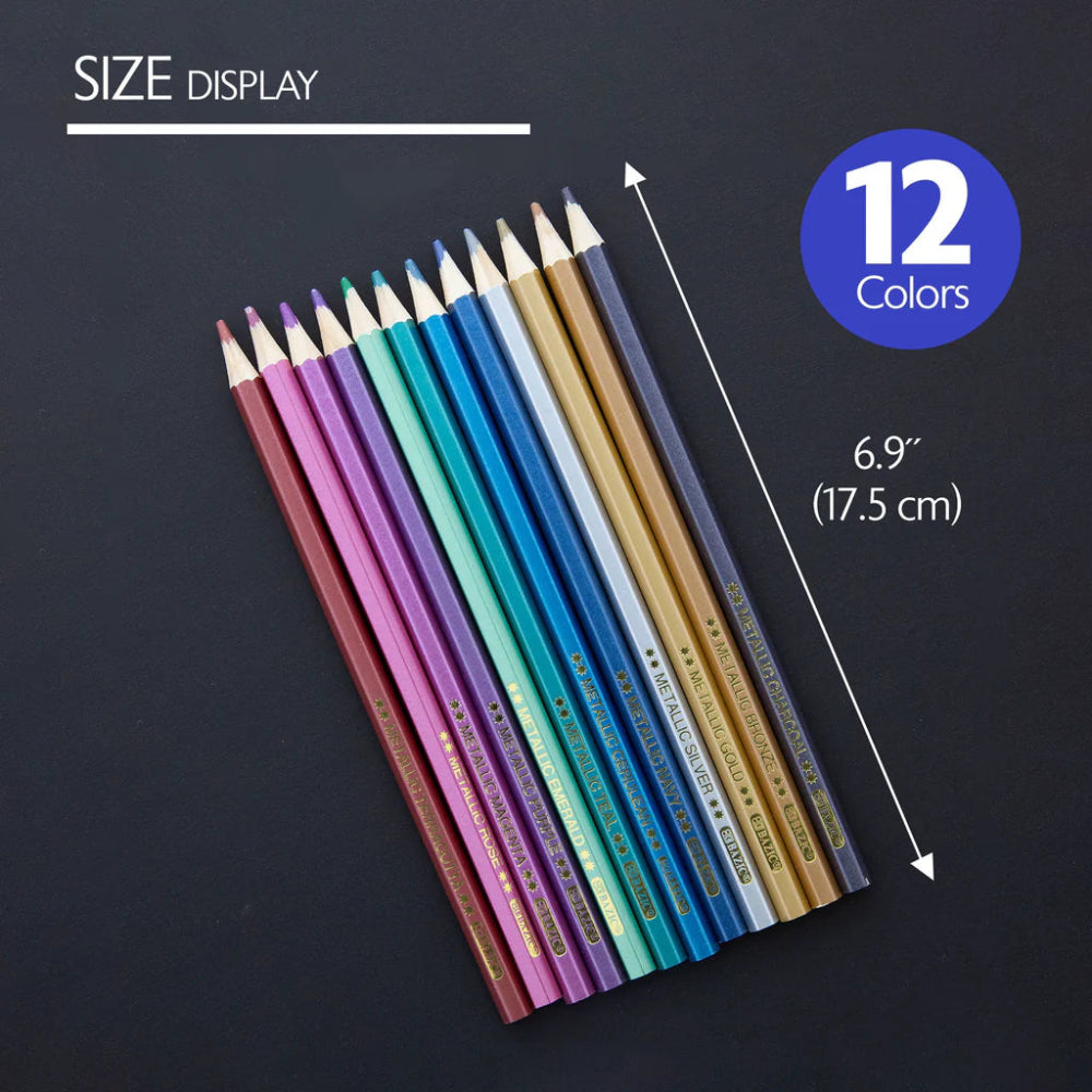 Bazic Metallic Coloured Pencils, 12pk